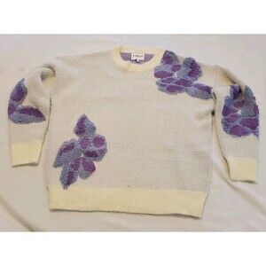 FRNCH womens Floral Sweater White Purple Sz S Embroidered Applique Preppy Boho